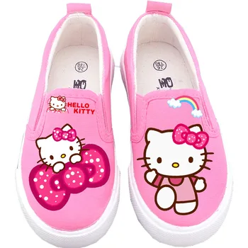 Весенне-осенняя детская обувь Hello Kitty, парусиновая обувь для девочек, повседневная детская обувь с глубоким вырезом и мультяшным принтом