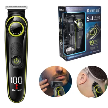 Kemei Электрическая Машинка для Стрижки Волос для Мужчин с ЖК-Дисплеем, Многофункциональный Триммер 5 В 1, Электробритва, Машинка Для Стрижки волос в Носу