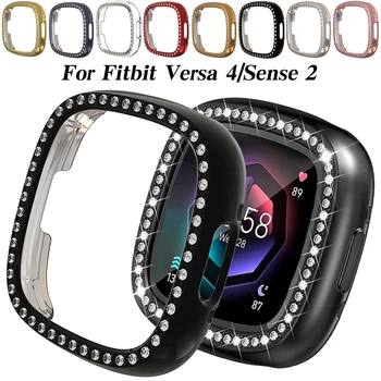 Защитная крышка с бриллиантами для часов Fitbit Versa 4, жесткий ПК, полая рамка, бампер для умных часов Versa Sense 2, защитный чехол