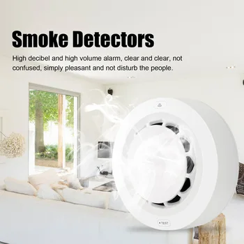 Дымовая Пожарная сигнализация Tuya Smart WiFi Детектор дыма Встроенный интеллектуальный фотоэлектрический датчик Поддерживает удаленное уведомление из приложения