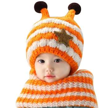 Детская зимняя шапка-шаль, комплект на 6 месяцев- 4 года для маленьких мальчиков и девочек, Вязаная Шерстяная шапка в полоску, Шарф, очень теплые детские шапочки с пчелками