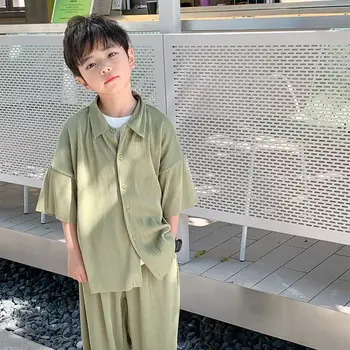 Корейская детская одежда Для мальчиков-подростков, Летние Классные Комплекты, Блейзер, костюм, Рубашка с коротким рукавом + брюки, Модный комплект из двух предметов от 2 до 12 лет