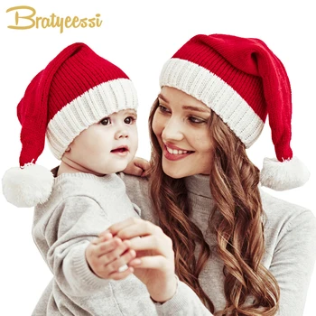 Рождественская зимняя шапка для мамы и детей для девочек, шапки с помпонами для мальчиков, аксессуары для детской шляпы, Детская шапочка, Рождественский подарок, 1ШТ