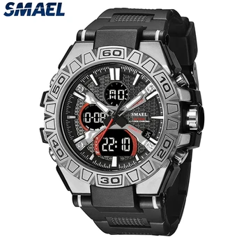 Часы SMAEL с двойным дисплеем, мужские спортивные часы военного качества, цифровой будильник 8071, секундомер, будильник, Ударные светодиодные наручные часы