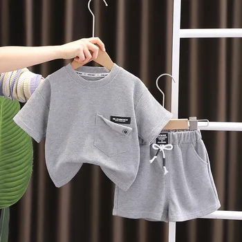 Летняя одежда для маленьких мальчиков 2023 года, роскошный корейский детский пуловер от 1 до 4 лет, футболки с короткими рукавами, топы и шорты, одежда для младенцев