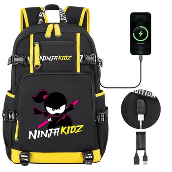 Мультяшный рюкзак с принтом Ninja Kidz для детей-подростков, школьный рюкзак для студентов, USB NinjaKidz, сумка для ноутбука для мальчиков и девочек, Mochila
