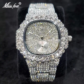 Лучшие новые мужские часы из муассанита, роскошные классические часы Ice Out, модный хип-хоп, лучший бренд, серебряные часы AAA, самый продаваемый продукт