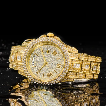 MISSFOX, кварцевые мужские часы с бриллиантами, Хит продаж, Часы с двойным календарем, Мужские Водонепроницаемые Роскошные Золотые часы Relogio Masculino