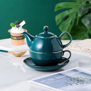 Керамический чайник на один Сервиз, Малахитово-зеленый Чайник на один Сервиз с чашкой и блюдцем, Подарочный Чайный набор для женщин, Взрослых, Мужчин