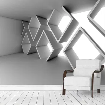 Пользовательские настенные обои 3D Цементная стена Геометрические здания Расширение пространства Настенная Живопись Диван для спальни Абстрактный Papel De Parede