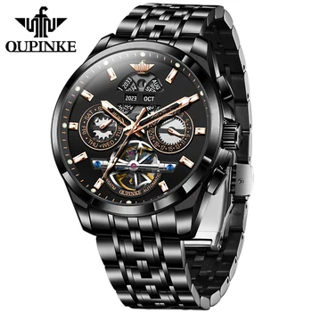 OUPINKE Top Оригинальные мужские часы люксового бренда, полностью автоматические часы, водонепроницаемые многофункциональные наручные часы с ремешком из нержавеющей стали
