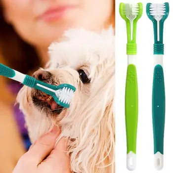 Трехсторонняя зубная щетка для домашних животных, Трехголовочная Многоугольная Зубная щетка для чистки Собак, кошек, Щетка для неприятного запаха изо рта, Инструмент для ухода за зубами, Аксессуары