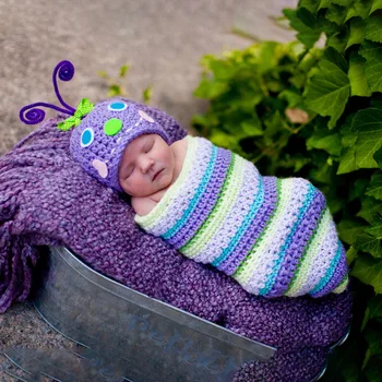 Фотосъемка новорожденных, Детский костюм, связанный крючком, реквизит, Детская шапочка-гусеница, реквизит для фотосессии, наряды для маленьких девочек