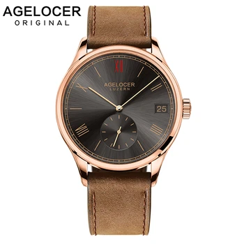Механические наручные часы Agelocer, роскошные золотые часы с коричневым кожаным ремешком, часы 1104D2