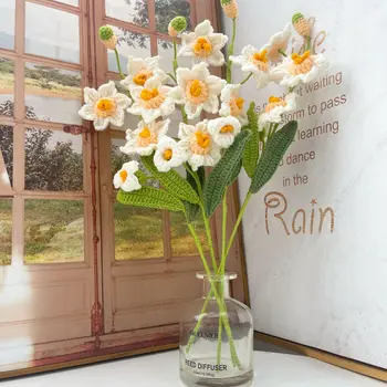 5 Ветвей Нарцисса с Тычинками Бутоны Искусственные Цветы Вязаные Цветы Белое Украшение Для Домашней Свадьбы Нарцисс