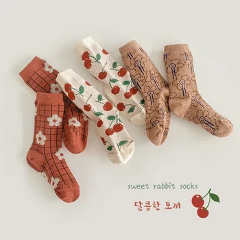 Весенние носки для девочек MIanS 2023, Детские носки с вишневыми носками до середины икры, хлопковые носки в клетку для мальчиков
