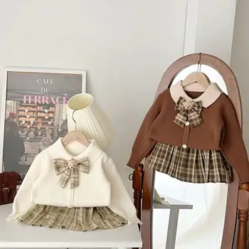 Комплект униформы Jk для девочек, коллекция 2023 года, Весенне-осенний Вязаный свитер с Мишкой и юбка Принцессы, Костюмы из двух предметов, Детская одежда для 2-8 лет