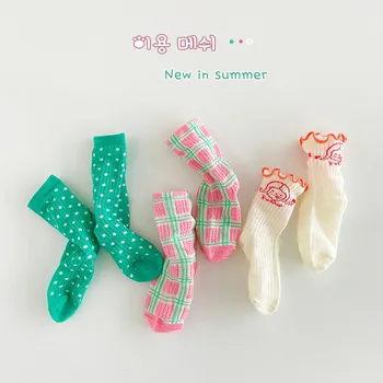 2023 Летние носки, детские сетчатые носки, носки в горошек длиной до икр для девочек, 3 пары в упаковке