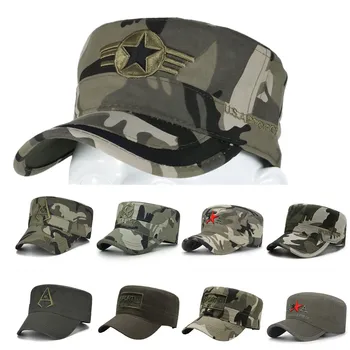 Мужская Армейская шляпа с вышивкой ВВС США, Кепка Кадетского патруля, Регулируемые Кепки с пятиконечной звездой, Камуфляжные шляпы с плоским верхом
