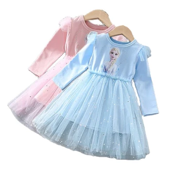 Платье Эльзы для девочек, весенне-осенние пляжные платья замороженной принцессы, детские платья 2-8 лет, Детская одежда для Дня рождения, свадебной вечеринки