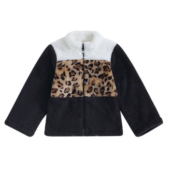 Winkinlin/Флисовая куртка для маленьких девочек; Флисовая куртка с Длинными рукавами и воротником-стойкой для Маленьких Девочек; Зимняя Теплая Куртка с леопардовым Принтом; Одежда