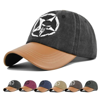 Бейсболка в стиле ретро, солнцезащитная шляпа, бейсболка из стираного денима, пентаграмма с черепом, весенне-осенняя бейсбольная спортивная кепка, облегающая кепка в стиле хип-хоп