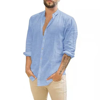 Новая мужская хлопчатобумажная льняная рубашка, Пляжная одежда с длинным рукавом, Повседневные Свободные Весенне-осенние рубашки для мужчин