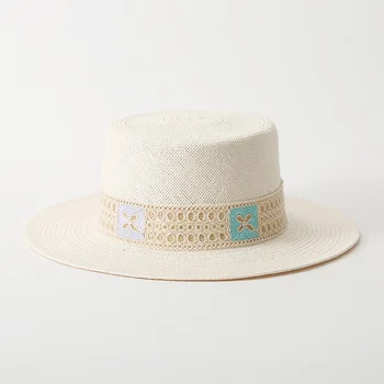 Высококлассная соломенная шляпа ручной работы с плоским верхом, белая бумажная шляпа с большими полями, солнцезащитная французская винтажная повседневная шляпа gorras para mujer