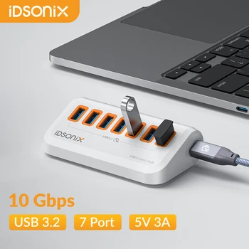 IDSONIX USB-концентратор 7 портов с несколькими разъемами USB3.2 Концентратор Тип C док-станция 10 Гбит/с Высокоскоростная Передача данных USB-разветвитель OTG для ПК