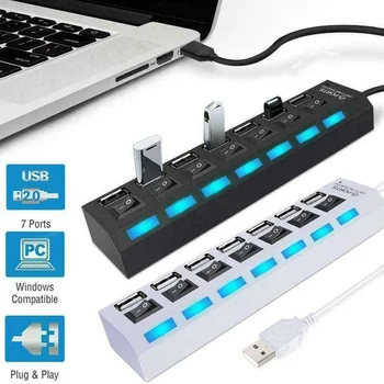 Удлинитель USB-концентратора, удлинитель для ПК, 4 или 7 портов, концентратор USB 2.0, Длинный кабель с зарядным портом Micro USB, быстрая передача данных