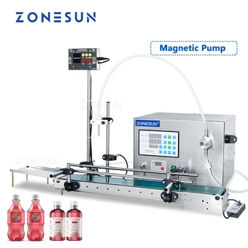 ZONESUN Автоматическая Машина для розлива воды с цифровым управлением с конвейером из нержавеющей стали 316 Магнитный насос для наполнения бутылок жидкостью