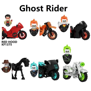1 комплект супергероя в красном капюшоне Призрачный гонщик с мотоциклом, строительный блок, мини-фигурка, игрушки