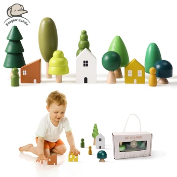 1 Комплект Детских лесных Домиков, Строительные блоки, игрушка Монтессори, Деревянная игрушка-головоломка, Обучающая сцена, Имитация, Творческая игра для детей