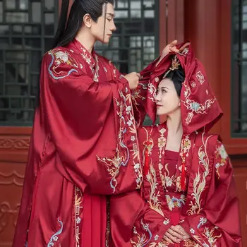 Китайское свадебное платье Hanfu для фотосъемки пар, Костюм для Косплея, Древнекитайское свадебное платье Hanfu, Красные комплекты для мужчин и женщин