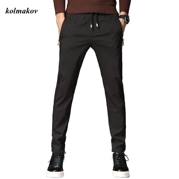 Kolamakov/ Новое поступление, весенний стиль, мужские модные повседневные спортивные брюки, однотонные эластичные брюки для маленьких ног, большие Размеры 28-40