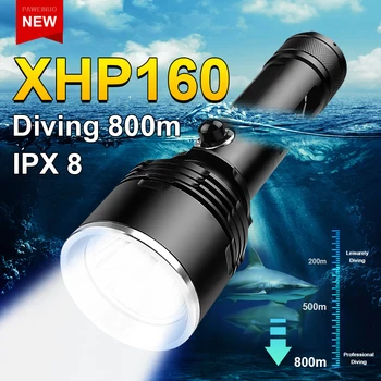 Самый мощный профессиональный фонарик для дайвинга XHP160 Подводная лампа Мощный фонарик для подводного плавания Высокой Мощности 18650 Фонарик